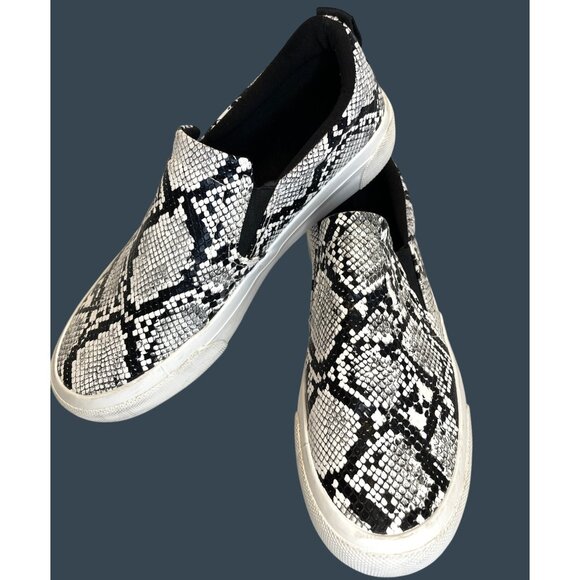 Slip-On Sneakers Black White Snake Flats Casual Walking Shoes Jenn Ardor Size 10 - Picture 1 of 12
